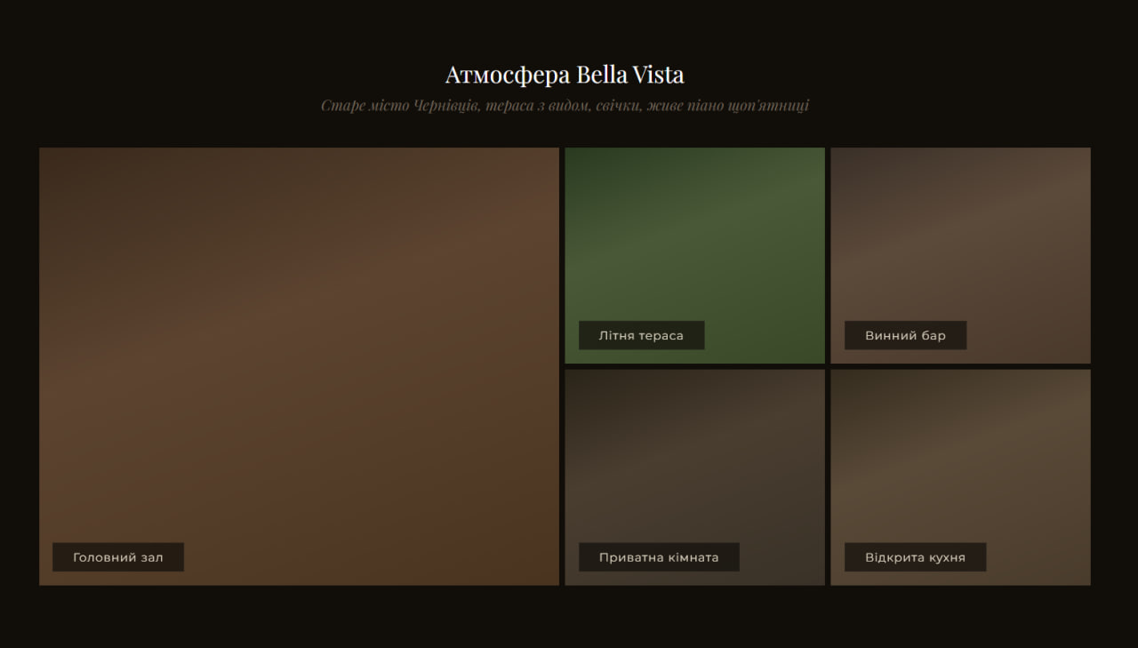 Bella Vista — Атмосфера ресторану: зал, тераса, бар, приватна кімната