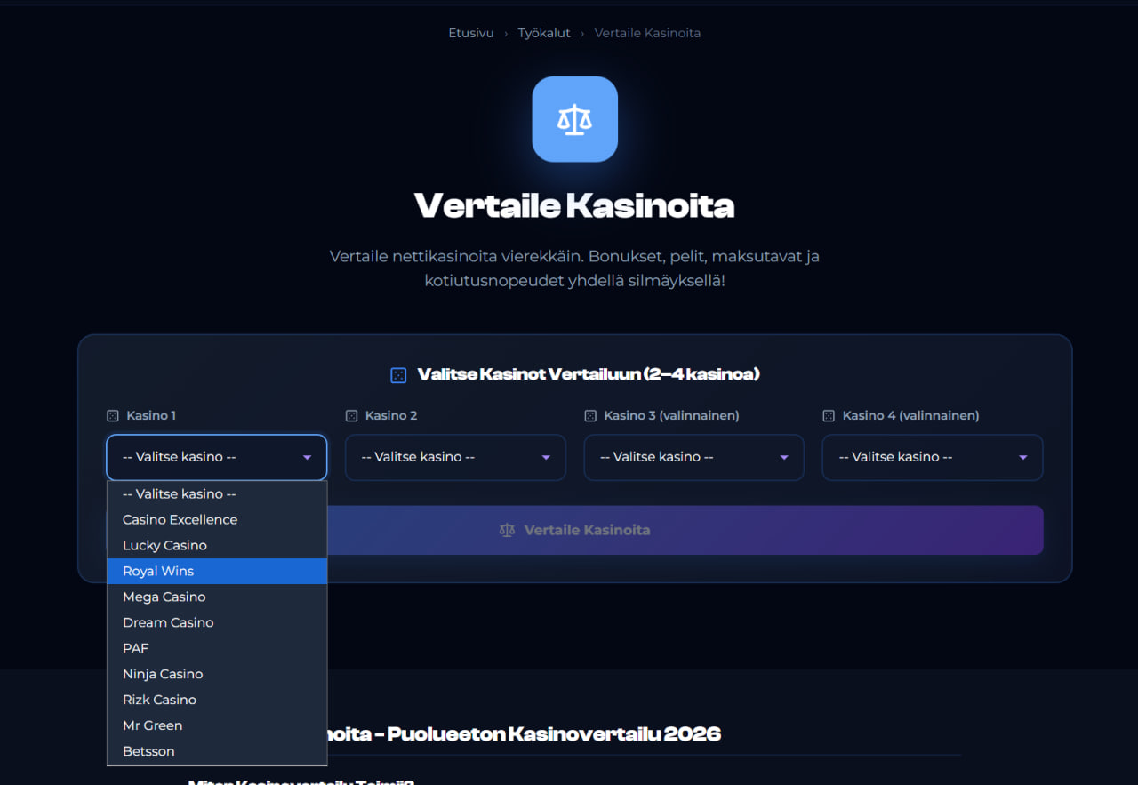 Luotettavimmat — Інструмент порівняння казино з характеристиками, бонусами та рейтингами